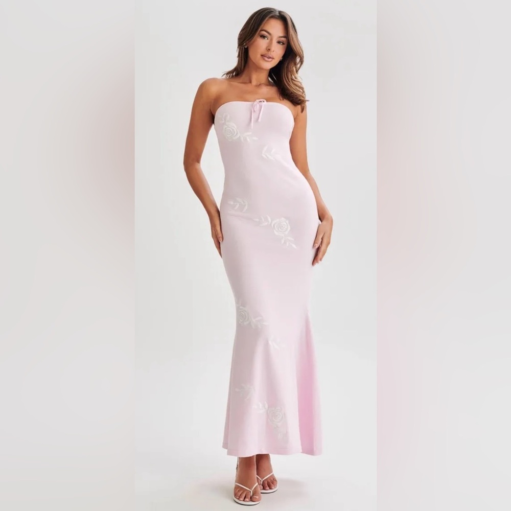 Meshki Strapless Light Pink Dress with White Floral Accents